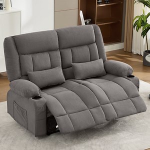 Sesslife Recliner Loveseat, Double Manual Recliner Chair with 2 Cup Holders and Side Pockets, Modern Loveseat Recliner Couch Reclining Loveseat for Living Room, 600lbs Weight Capacity, Gray