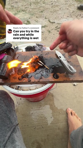 Replying to @Father You mean something like this? 😂🔥 I love when people challenge us to put these to the test. Soaking wet? Check. Windy conditions? Check. Starting a fire when everything around you is damp? Let’s do it. We make these for real people who camp, hunt, enjoy backyard fires, and want something they can pack and have ready when they need it. Don’t just take my word for it. Watch what happens. 🔥 What should we put it through next? #firestarter #camping #survival #bushcraft #outdoor