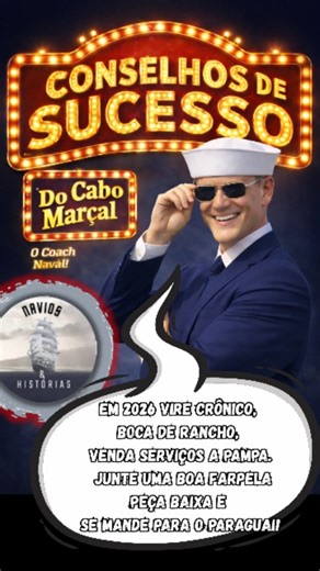 Navios Histórias on Instagram: "2026... O ano da virada! Pensando nisso, abrimos uma parceria com o maior, melhor, fodástico, pica das galáxias, conceito 5/5 eterno, pai de família, irmão de Mara e um sucesso de bordo, o coach naval Cabo Marçal ! CB ES Marçal fez a quarta série forte na escolinha da Tia Tetéia. Possui cursos de PNL, SQL, Python, CAV expedito em Lucas Stop College e especialização em escrita e análise documental pela Briosa do Brasil (ES para os leigos). CB ES Marçal virá aqui da