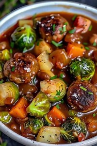 Rosenkohleintopf mit Hackbällchen – deftig & unglaublich lecker Zutaten (für 4 Portionen) Für den Eintopf: 500 g Rosenkohl 1 Zwiebel 2–3 Kartoffeln (optional, für mehr Sättigung) 1–2 Karotten (optional) 1–2 EL Öl oder Butter 1 Liter Gemüse- oder Fleischbrühe 200 ml Sahne oder Kochsahne Salz & Pfeffer 1 TL Paprikapulver ½ TL Muskat Optional: 1 TL Senf Optional: etwas Zitronensaft für Frische Für die Hackbällchen: 400–500 g gemischtes Hackfleisch 1 Ei 2–3 EL Paniermehl 1 TL Senf 1 TL Paprikapulver