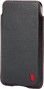 TORRO Sleeve Case Compatible with iPhone - 6.3/6.1 Inch Screen Size - Genuine Leather Pouch Cover, Slim and Lightweight, Black with Red Stitching