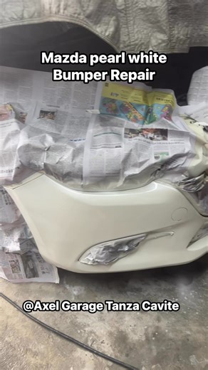 Mazda 3 Pearl White. front and rear bumper repair. 1 day process. Thank you for always trusting Axel Garage #axelgarage #Mazda #tanzacavite | Axel Garage Auto Paint Shop and Body Repair
