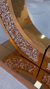 SSLine Mirror Console Table for Living Room 43" Modern Mirrored Entryway Table with Crystal O-Shape Base Luxury Blakc Glass Foyer Tables for Entryway Hallway