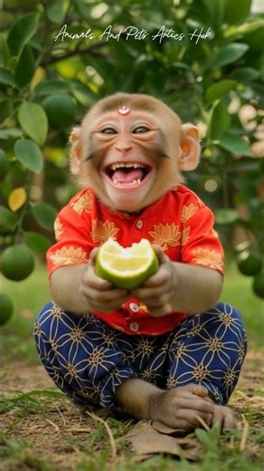 How is the monkey laughing after eating a sour lemon?