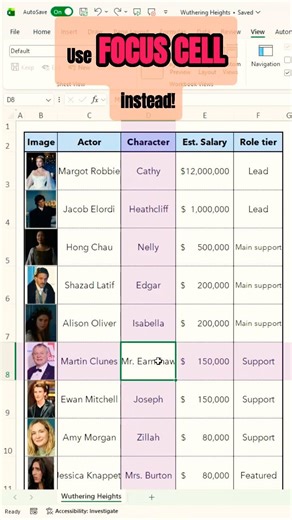 Use Focus Cell in Excel to Highlight your Active Cell! #excel #exceltips #wutheringheights #viral