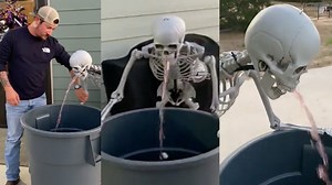 Happy Hurl-oween! Puking skeleton décor is scary-good