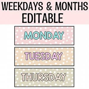 Printable Boho Spotty Weekdays and Months Labels, Days of the Week Posters
