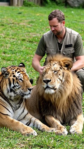 Zoo master petting Lion and tiger #shorts