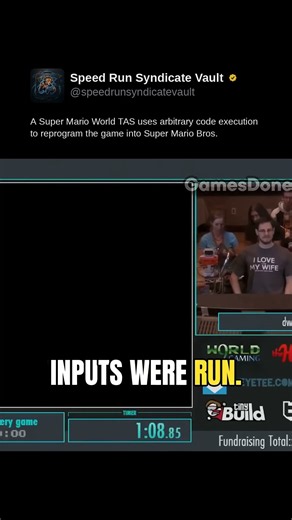 A Super Mario World TAS uses arbitrary code execution to reprogram the game into Super Mario Bros.