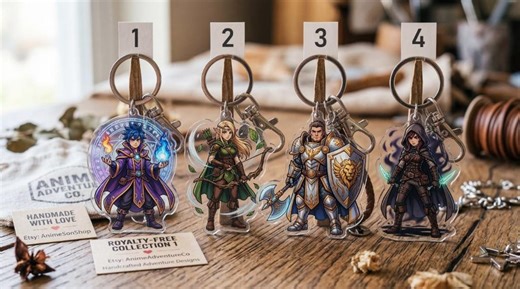 Royalty-free Anime Acrylic Keychain - Original Fantasy Hero Charms - Fire Mage, Elf Archer, Paladin & Shadow Assassin Keyring - Gamer Gift - Etsy
