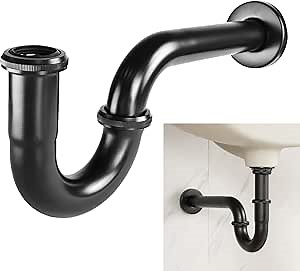 Stainless Steel P-Trap - 1 1/4 Inch Bathroom Basin Sink Waste Trap with Reducing Washer, Matte Black