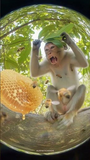 Monkey vs. Bees – The Honey Disaster! 🐒🍯🐝 #monkeyvsbees #MonkeyVibes #monkeytrending #ViralMonkey