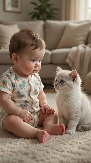 Baby Saying 'No More Meow Meow' — Cute Cat & Baby Clip