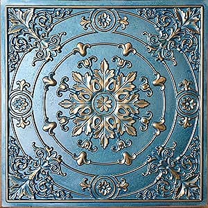 Drop in Ceiling Tiles Faux Tin Cyan Gold Cafe Decor Ceiling Panels PL18 10pcs/lot