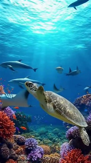 Sea Turtle Swimming in the Deep Blue Ocean - Amazing Underwater World #viralvideo #SeaTurtle