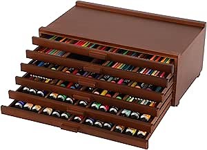 VISWIN 6-Drawer Art Supply Storage Organizer, Beech Wood Artist Storage Box with Removable Dividers, Portable Art Box for Paints, Brushes, Pencils, Pens, Pastels - Walnut