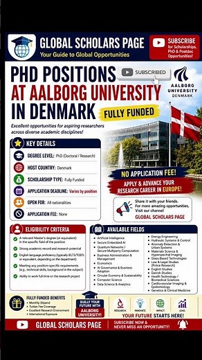 Denmark Fully Funded PhD 2026 | Aalborg University | No Application Fee! #studyabroad