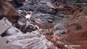 Serious damage to the main spillway at Oroville are visible as the water flow has been halted. | AccuWeather