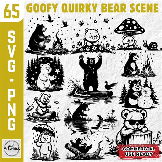 Goofy Quirky Bear Scene: SVG PNG Files for Cricut | Commercial Use Instant Download - Etsy