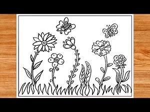 Spring Season Drawing | How To Draw Different Flowers and Butterfly | Easy Tutorial