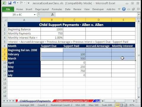 Law Class Excel #2: Child Support Payments Template - Jessica's Law Class