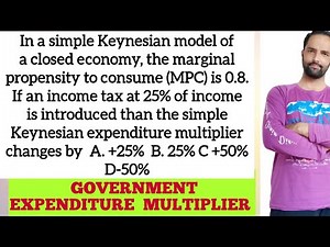 Keynesian Multiplier In a simple Keynesian model of a closed economy, MPC is 0.8 Govt Exp Multiplier