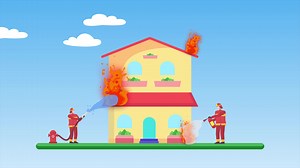 Animated Firefighters with firefighting equipment concept. Full length animation illustration. High quality 4k footage.