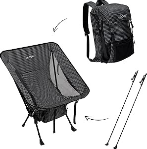Alocs 3-in-1 Hiking Camping Backpack Chair with Trekking Poles, Lightweight Wearable Backpack Converts to a Portable Chair, Compact Foldable Seat for Backpacking, Climbing, Hunting, Outdoor Travel
