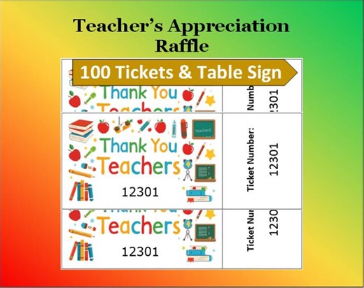 Teacher's Appreciation Raffle Tickets (digital Download), Teacher's Day Raffle Game, Printable Activity, Set of 100 Tickets, Fundraiser - Etsy