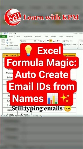 💡 Excel Formula Magic: Auto Create Email IDs from Names 📊✨ #shorts #excel #excelvba #viral