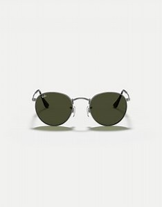 Ray-Ban Round metal round sunglasses with green lens in gunmetal | ASOS