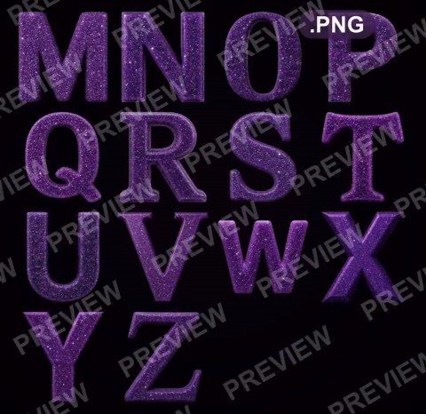 Purple Amethyst Glitter Alphabet PNG, Royal Sparkle Font Letters Numbers (Digital Download)