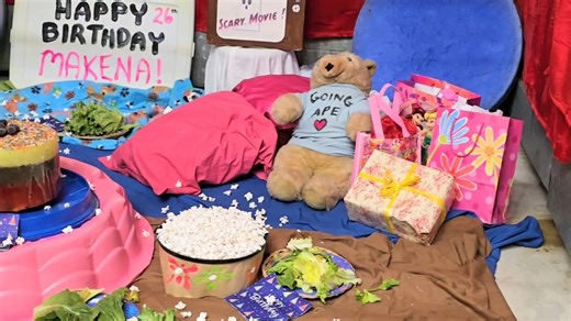 Kansas City Zoo & Aquarium on Instagram: "A birthday sleepover for the ages! 🎉🌜 In honor of gorilla Makena’s 26th birthday today, her care team created a party with all of the best sleepover essentials. Popcorn? Check. Mini “TV” for movies? Check. Blankets, snacks, and cuddly plush? Absolutely. We recommend watching this video a few times to catch all the amazing party details. We hope Makena and the troop had a great time at this epic slumber party! Video footage from animal care volunteer Ba