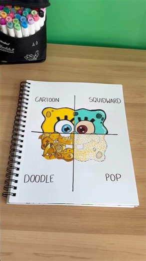 Drawing SpongeBob, but in 4 Different Styles! All sides in one! #subscribe #art #viral #spongebob