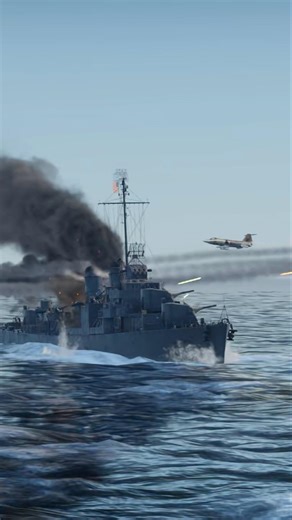 USS Warship Engulfed in Explosions During Intense Naval Combat Scene