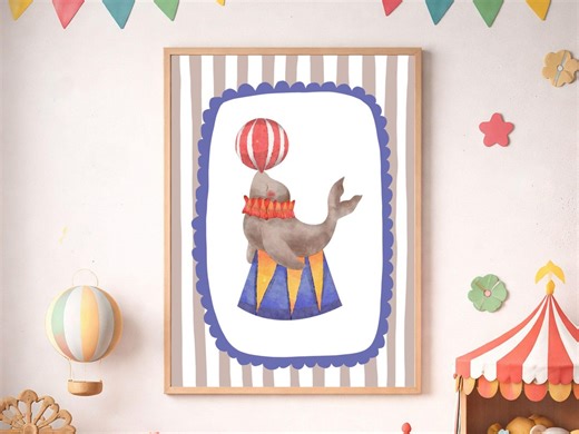 Circus Seal Nursery Wall Art | Watercolour Animals Poster for Kids Room | Kid's Carnival Decor | Seal Print Kid's Illustration - Etsy