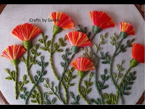 Hand Embroidery 3D fluffy flowers | Simple & Easy tutorial | Tassel Stitch, pom pom flower Lesson 16