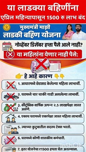 mukhyamatri mazi ladaki bahin yojna | नवीन अपडेट | या महिलाना येणार नाही पैसे #shorts #youtubeshorts