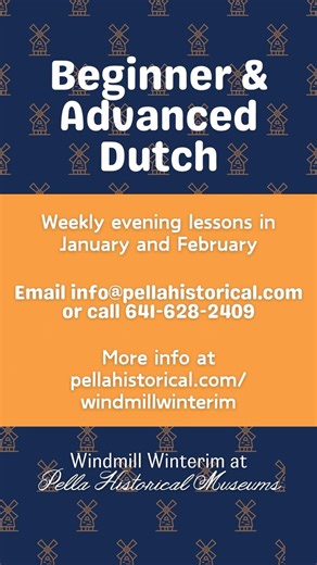 We still have spots left in our beginner and advanced Dutch classes! Netherlands native Raymond Klok and his wife Trisha will be teaching the Dutch language beginning next week. Sign up today! 🔸🔸🔸 #dutchlanguage #pellaiowa #visitpella #iowa #thisisiowa #visit #history #museum #historymuseum #museumlife #downtownpella #midwest #midwestisbest #iowalife #pellainspired #midwestliving #travel #travelguide #midwesttravel #roadtrip #pellatuliptime #tulips #dutch #dutchheritage #dutchhistory #histori