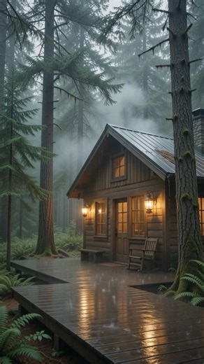 Cozy Cabin in Heavy Rain 🌧️🏡| Warm Lanterns, Misty Forest & Relaxing Rain Sounds #rain #rainsounds