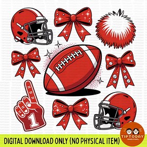 Red Bow Football Clipart PNG: Girls' Sports Design (digital Download) - Etsy