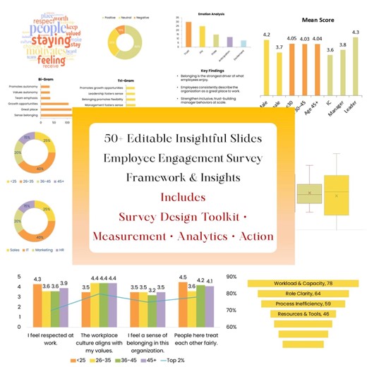 Employee Engagement Survey Powerpoint Template Toolkit With Survey Design , Methodology, Analysis & Actions - Etsy Canada