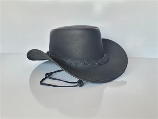 Handmade Black Leather Cowboy Hat | Western Wide Brim Outback Rancher Hat - Etsy