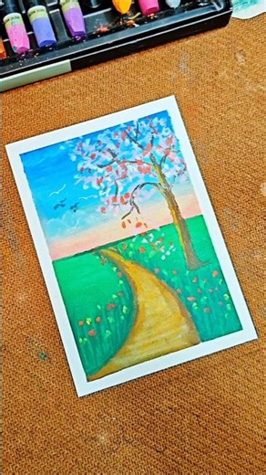 Pink Cherry Blossom Drawing With Oil Pastel 🌸 #art #shorts #success
