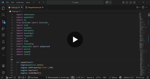 #python #ai #machinelearning #automation #voiceassistant #projects #softwaredevelopment #programming #tech | Khasim Shaik Bhrugubanda