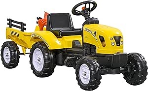 Aosom Kids Ride on Farm Tractor, Manual Pedal Ride on Car with Back Storage Trailer, Shovel & Rake, Horn for Age 3 Years Old, Yellow