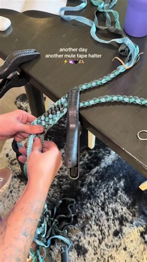 Broke Betty Equine on Instagram: "3 color mule tape halter ⚡️🐴 our colors are hand dyed to perfection 😮‍💨 #brokebettyequine #muletapetack #muletapehalters #halters"