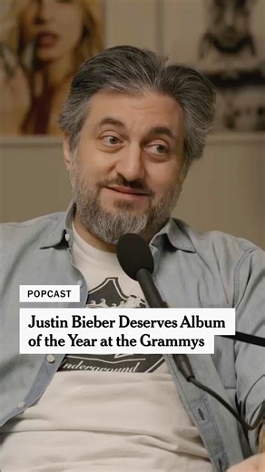 Popcast on Instagram: "Counterpoint: “Swag” is the moment where it all comes together for Justin Bieber, so it’s @joncaramanica's pick for album of the year at the Grammys on Sunday. For the rest of Popcast's choices – including @joecoscarelli arguing for Bad Bunny – check out the full episode at YouTube.com/Popcast or wherever you get your podcasts."