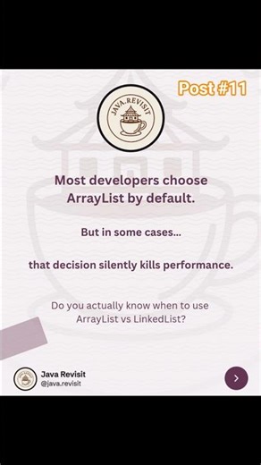 ArrayList vs LinkedList explained with real use cases. Learn when each should be used in Java. #Java