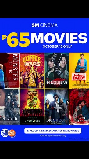 SM Cinema 65th Anniversary Celebration: Enjoy 8 Movies for Php 65!